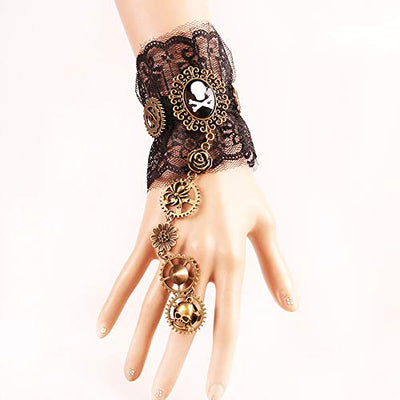 Daimay Gothic Handstulpe mit Brosche Victorian Steampunk Handgelenk Cuff Gear Armband für Hochzeit Braut Halloween Fasching Accessoires - 1 Paar - Piraten-Stil