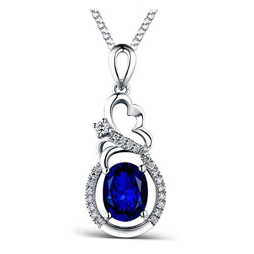 ANAZOZ Echtschmuck Halskette Damen 18K 750 Weißgold Hohl Oval Blume 1Ct Saphir Blau Halskette mit Anhänger mit Diamant Schmuck für Frauen