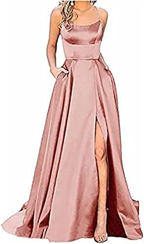 Yeehliny Abendkleider für Damen Ballkleider Damen Spaghettiträger Rückenfreies Schulterfrei Kleider Elegant Hochzeit A-Linie Cocktailkleid Brautkleid Festkleider Maxikleid mit Schlitz