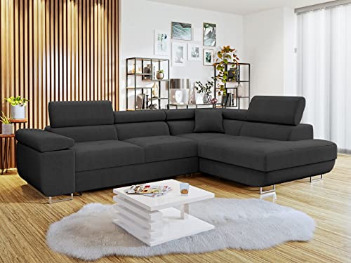 Ecksofa Torezio mit Bettkasten, Einstellbare Kopfstützen, Sofa mit Schlaffunktion, Eckcouch für Wohnzimmer, Polsterecke, L-Form Couch mit Bettfunktion, Wohnlandschaft (Seite: Rechts, Manila 18)