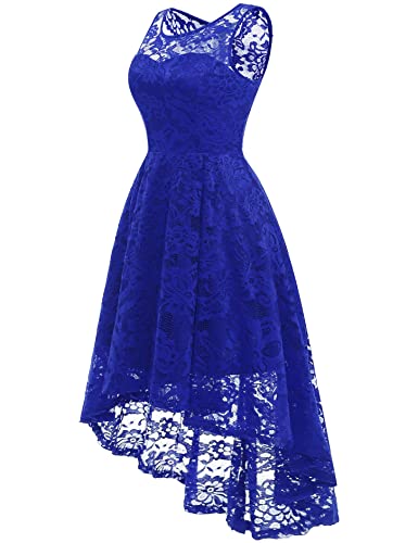 MuaDress 6006 Elegante Abendkleider Cocktailkleider Damenkleider Brautjungfernkleider aus Spitzen Knielange Rockabilly Ballkleid Rund Ausschnitt Royalblau XS