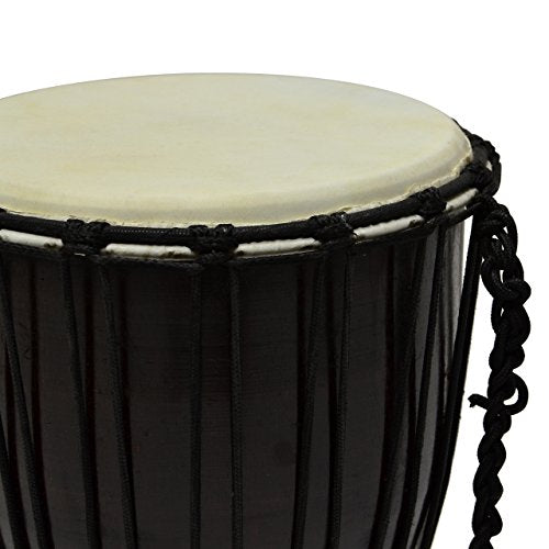 50 cm Djembe Trommel Buschtrommel Afrika-Style geschnitzt Handarbeit exotische Motive Schnüre Knoten Ziegenfell schwarz braun