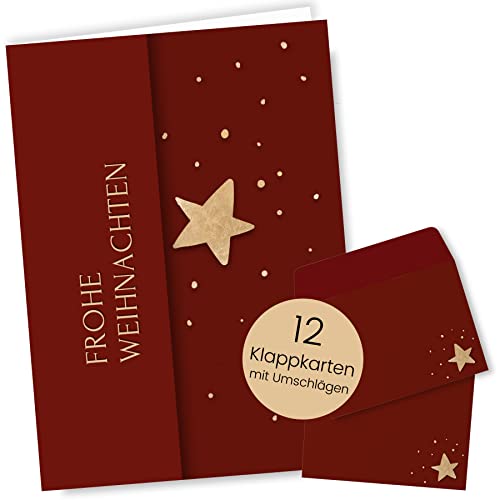 Weihnachtskarten mit Umschlag Set (12 Stück) - A6 Klappkarten für Weihnachten - Christmas Postkarte mit Umschlägen für deine Weihnachtsgrüße - Coole Weihnachtspostkarten mit und ohne Sprüche