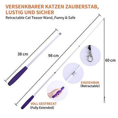 Toozey Federspielzeug 16 Stück, Katzen Spielzeug mit 2 STK versenkbare interaktive Katzen Rods und 14 STK Feder/Bug/Fisch Ersatz mit Glocken, Feder Dangler Katzenspielzeug mit Aufbewahrungstasche