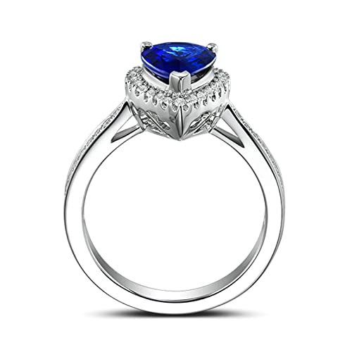 18 Karat (750) Weißgold Ringe Damen, Zierlicher Ring Eingelegter 2,61 ct Blauer Saphir Und 0,31 ct Diamant Birne Ring Größe 63 (20.1)