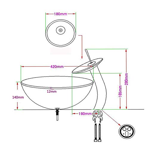HomeLava Modern Waschbecken Set Rund Gold Gehärtetes Glas Aufsatz Waschschale mit Wasserfall Wasserhahn
