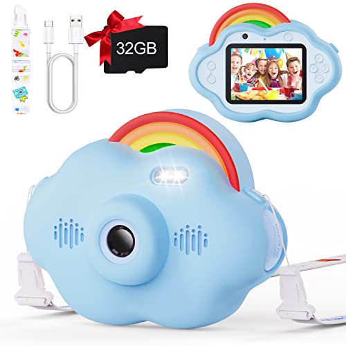 Selvim Kinderkamera [MP3 + Lernspielen], Duale Linse Selfie Digitalkamera für Kinder von 3-12 Jahren, 24 MP 1080P HD Kamera Kinder, Fotoapparat Kinder Wiederaufladbar 32GB, Geschenk für Mädchen Jungen