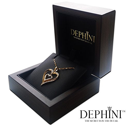 DEPHINI Gold Halskette - Gelb Hallmarked 18 Karat Gold - Double Love Herz Anhänger mit CZ-Kristallen - Feine Schmuck Frau Halskette - 18 Karat Gold Kette 18 Zoll - A + Zirkonia - Geschenke für Frauen