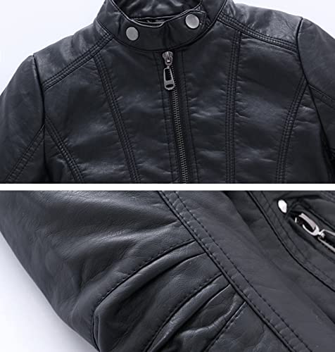 YOUNGSOUL Jungen Bikerjacke aus Kunstleder Frühjahr & Herbst Kinder Kragen Motorrad Lederimitat Mantel Gesteppt Schwarz DE: 110 (Herstellergröße 110)