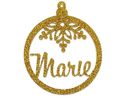 Weihnachtskugel Ornament mit Name, personalisierte Weihnachtskugel, Glitzer, Ornamentl, Motiv Schneeflocke, Farbe wählbar