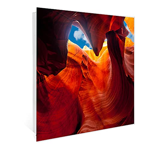 banjado® Großer Schlüsselkasten aus Glas - Schlüsselbox 30x30cm mit 50 Haken - Motiv Antelope Canyon 4 - Schlüsselschrank für Schlüsselaufbewahrung mit beschreibbarer Glastür als Magnettafel nutzbar