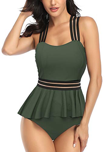 Misolin Damen Tankini 2 Stück Bademode Push Up mit hoher Taille