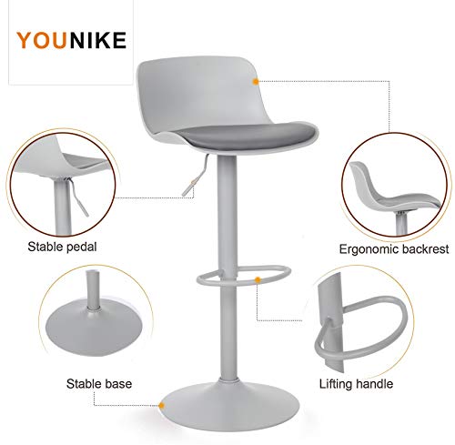 YOUNIKE Möbel Barhocker mit Höhenverstellung und 360° Drehung, Ergonomischer Hochhocker mit modernem und aerodynamischem Design für Bartheke, Küche und Zuhause (2er-Set, Dunkelgrau)