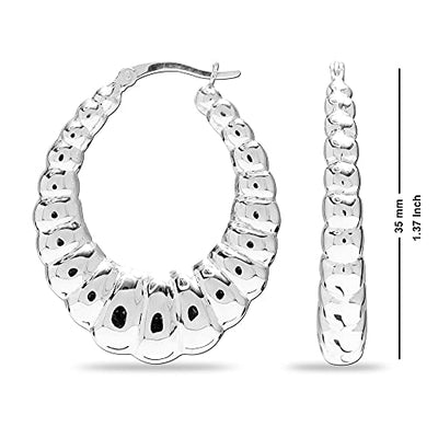 LeCalla Sterlingsilber-Schmuck Ovale Creolen mit Klickverschluss für Damen und Teenager, 35 mm