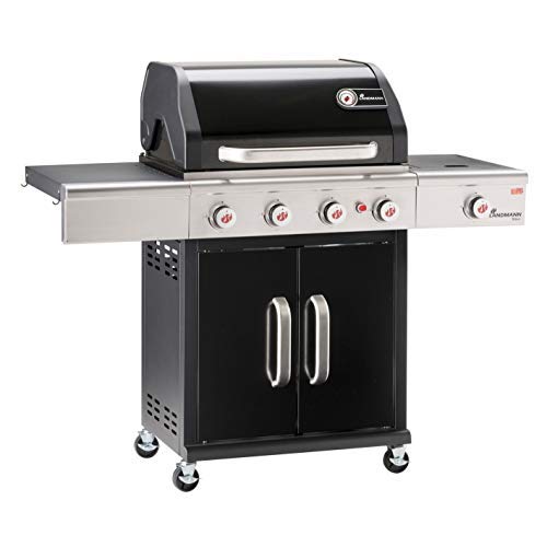 LANDMANN Gasgrill Triton maxX PTS 4.1 | Premium Gasgrill mit doppelwandigem Deckel & maxX-Zone für maximale Hitze | Grillrost aus emailliertem Gusseisen für perfektes Grillbranding [Schwarz]