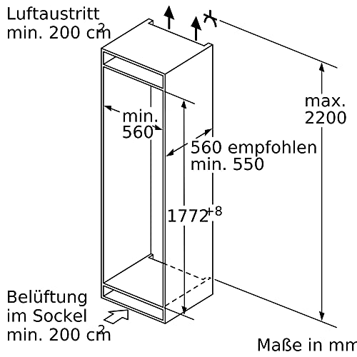 Bosch KIF81PFE0 Serie 8 Einbau-Kühlschrank, 177,5 x 56 cm Nische, 289 L, Flachscharnier, Made in Germany, VitaFresh pro 3x längere Frische, LED-Beleuchtung gleichmäßige Ausleuchtung