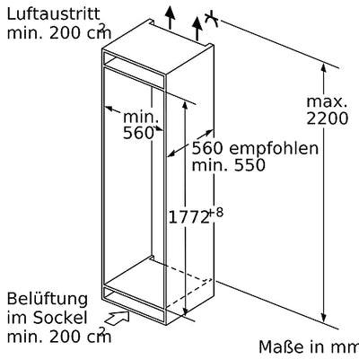 Bosch KIF81PFE0 Serie 8 Einbau-Kühlschrank, 177,5 x 56 cm Nische, 289 L, Flachscharnier, Made in Germany, VitaFresh pro 3x längere Frische, LED-Beleuchtung gleichmäßige Ausleuchtung