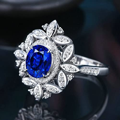 Schmuck Ringe Damen, Ring Jewelry 18 Karat (750) Weißgold mit 1,3ct Blau Ovalschliff Saphir Größe 67 (21,3)