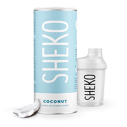 SHEKO Coconut Mahlzeitersatz Shake mit Shaker | 25 cremige Kokos Shakes | Nur 200kcal, Glutenfrei & Natürlich lecker | Diät Shakes zum Abnehmen