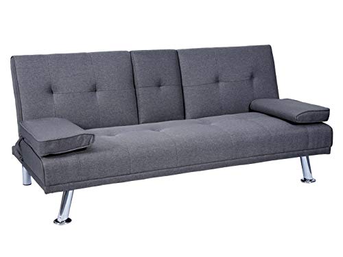 Mendler 3er-Sofa HWC-F60, Couch Schlafsofa Gästebett, Tassenhalter verstellbar 97x166cm - Textil, dunkelgrau