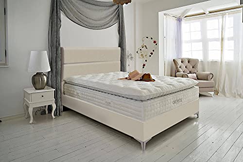 Golden Gate Boxspringbett mit Bettkasten 180x210 Luxus Bett Arte Gewebe Natur I Doppelbett mit Matratze I Amerikanisches Bett King 7 Zonen Tonnentaschenfederkern Boxspring Schlafsysteme