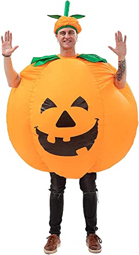 BETTWITEH Halloween Kürbis Kostüme für Erwachsene Aufblasbare Kürbis Kostüm Blow Up Kürbis Anzug Lustige Kürbis Gesicht Jumpsuit Fancy Kleid für Halloween Party Weihnachtsmaske