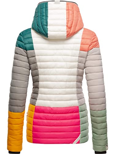 Navahoo Damen Übergangsjacke Colorblocking leichte Steppjacke mit Kapuze Multikulti Multicolour Dark 2 Gr. XS