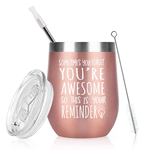 Livole Dankeschön Geschenke für Frauen, Weihnachtsgeschenke für Frauen, Freund, Kollegen -You Are Awesome So This Is Your Reminder- 350ml Kaffeebecher to Go, 12oz Doppelwandig Thermobecher, Roségold