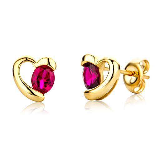 Miore Schmuck Damen Ohrringe mit Edelstein / Geburtsstein Rubin in rot Ohrstecker aus Gelbgold 9 Karat / 375 Gold