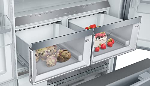 Bosch KFF96PIEP Serie 8 Smarter French Door Kühlschrank, 183 x 90,5 cm, 402 L Kühlen + 171 L Gefrieren, VitaFresh pro 3x längere Frische, NoFrost nie wieder abtauen, Eis- und Wasserspender