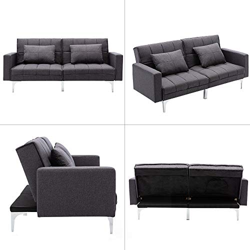 Mingone Schlafsofa Sofa mit Schlaffunktion 3 Sitzer Sofabett Verstellbarer Winkel Couch Schlafsessel (Dunkelgrau, 76 x 86 x 148 cm)