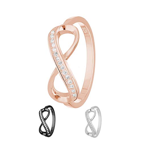 Treuheld® | Ring - Unendlichkeit/Infinity | 925 Sterling Silver | in Roségold mit Zirkonia - Kristallen | Ringgröße 51 | Breite 2mm | Damen