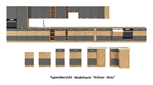 Küche Eiche Artisan Ecke Grau Küchenzeile Hochglanz Küchenblock Einbauküche