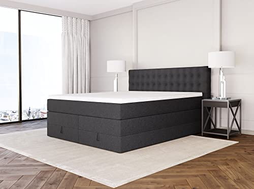 Betten Jumbo King Boxspringbett 180x200 cm mit Bettkasten 7-Zonen TFK Härtegrad H3 und Visco-Topper | Farbe Anthrazit | div. Größen verfügbar