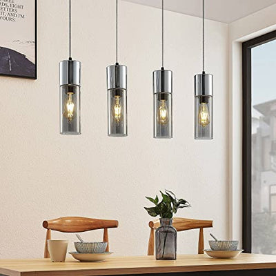 Lindby Esstisch Pendelleuchte, Hängeleuchte Glas Metall, Hängelampe Rauchgrau 4x E27 max. 25W, ohne Leuchtmittel, Wohnzimmer, Glasleuchte