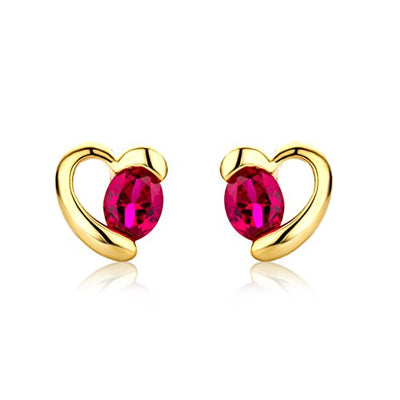 Miore Schmuck Damen Ohrringe mit Edelstein / Geburtsstein Rubin in rot Ohrstecker aus Gelbgold 9 Karat / 375 Gold