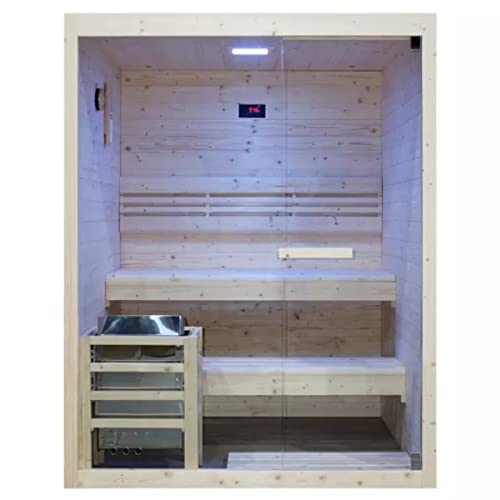 HORI® Moderne Sauna Heimsauna inkl. Ofen & Saunasteine | 4,5 kW Ofen I 2-3 Personen