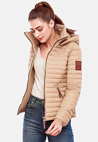 MARIKOO Damen Übergangsjacke Steppjacke mit abnembarer Kapuze Löwenbaby Taupe Gr. M