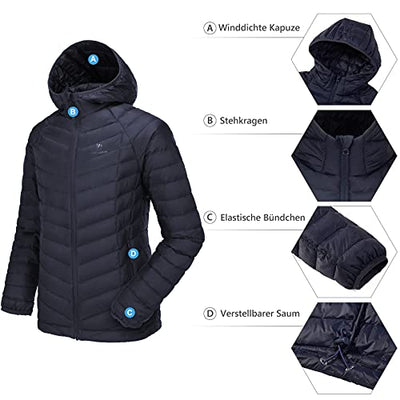 CAMEL CROWN Damen Daunenjacke Packable Quilted Coat Winddicht Steppjacke Wintermantel Daunenmantel Warme Jacke mit Kapuze Tasche für Freizeit Sport Reisen