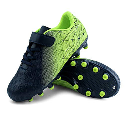 JABASIC Kids Firm Ground Fußballschuhe Jungen Mädchen Sportliche Fußballschuh (28EU,Marine/Zitronengrün)