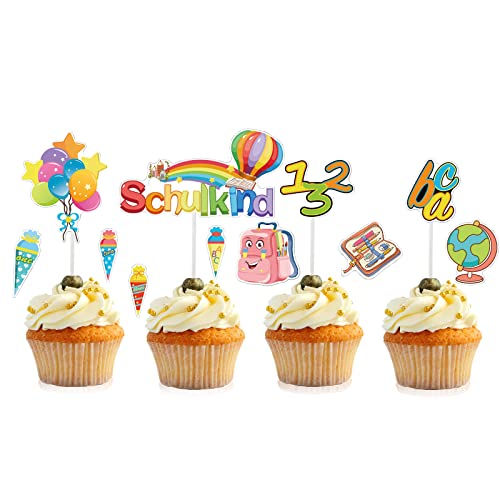 Schulanfang Tortendeko, 11St Schulkind ABC 123 Cupcake Topper Dekorationen Kuchendeko Schulanfang für Schulkind Einschulung Junge Mädchen Geschenk und Tortendeko Schulanfang Party Deko