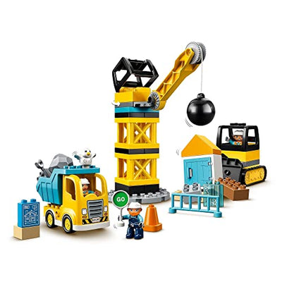 LEGO 10932 DUPLO Baustelle mit Abrissbirne, Spielzeug mit Baustellenfahrzeugen wie LKW, Kran und Bagger, Motorikspielzeug für Kinder ab 2 Jahre