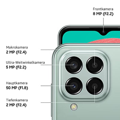 Samsung Galaxy M33 5G, Android Smartphone, 6,6 Zoll Infinity-O TFT Display, 5.000 mAh Akku, 6 GB RAM 128 GB Speicher, Dual-SIM, Khaki Green