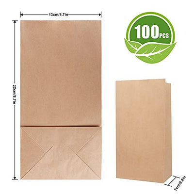 100 Stück Papiertüten,Papiertüten Klein,Geschenktüten,Papiertüten Braun,kraftpapier Tüten,Brottüten Papier,Sandwich Tüten Papiertüten für Süßigkeiten, Kraftpapiertüte für Lebensmittel（13*7*22cm）