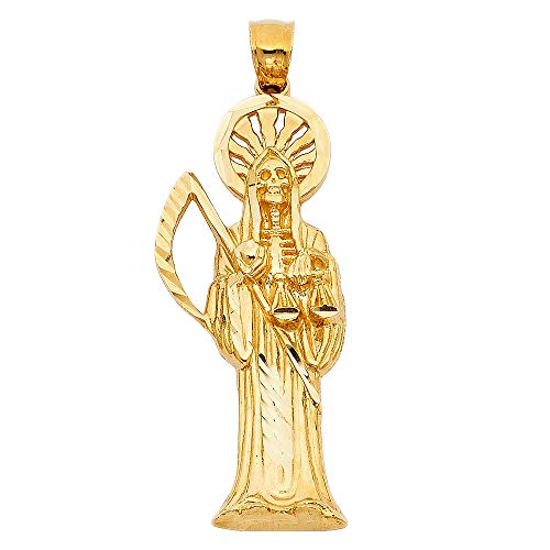 14 Karat Gelbgold Santa Muerte Anhänger Halskette 20 x 45 mm Schmuck Geschenke für Frauen