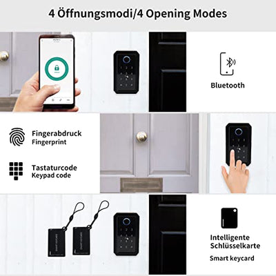 Schlüsselkasten mit Zahlencode, Teglu Schlüsseltresor für außen/innen Schlüsselsafe Fingerabdruck für Zuhause/Airbnb/Garage/Büro(Bluetooth)