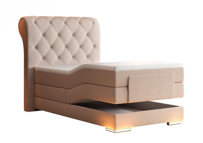 Manchester Boxspringbett elektrisch Beige Stoff 200 x 200 cm/LED-Fuß