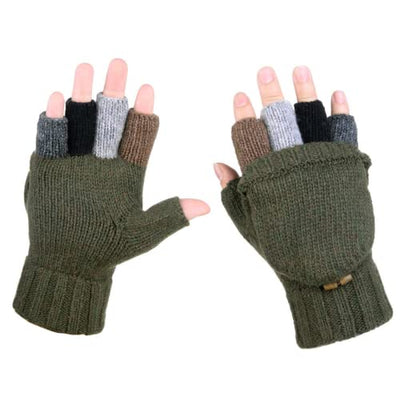 AOKAY Winter Handschuhe Fingerlose Fäustlinge Damen Fingerhandschuhe Fingerlos Handschuhe Strick Handschuhe mit Flip Top (Armeegrün)