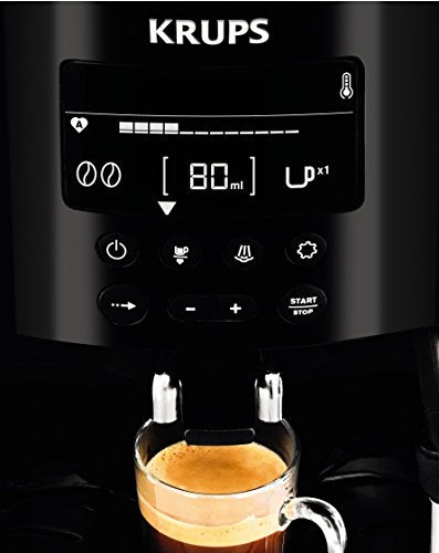 Krups EA8150 Kaffeevollautomat Essential Espresso | 1450 Watt | 1,7 Liter Wassertank | 15 bar | LCD-Display | 3 Temperaturstufen + 3 Mahlgrade | Schwarz