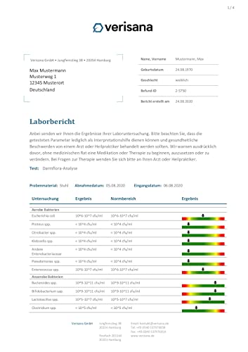 Florastatus PLUS – Verisana – Stuhltest für zu Hause – Aerobe & anaerobe Darmbakterien bestimmen – Darmflora Status inkl. Laborbericht